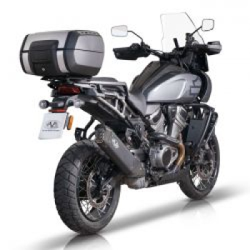 V Performance, Tourance slip-on muffler Pan America. Black  21-24 (NU) RA1250 Pan America; 21-24 RA1250S Pan America Special; 2024 RA1250SE CVO Pan America Special (NU)