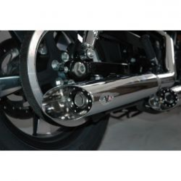 V Performance, 80mm Slash Cut slip-on mufflers. Chrome
