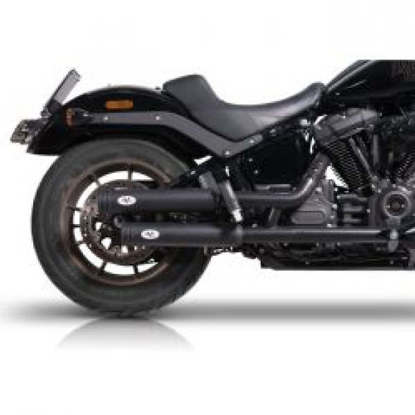V Performance, 'Double Ring' slip-on muffler set. Black 22-24 FXBBS Softail Street Bob, 22-24 FXLRS Softail Lowrider S, 22-24 Softail FXLRST Low rider ST
