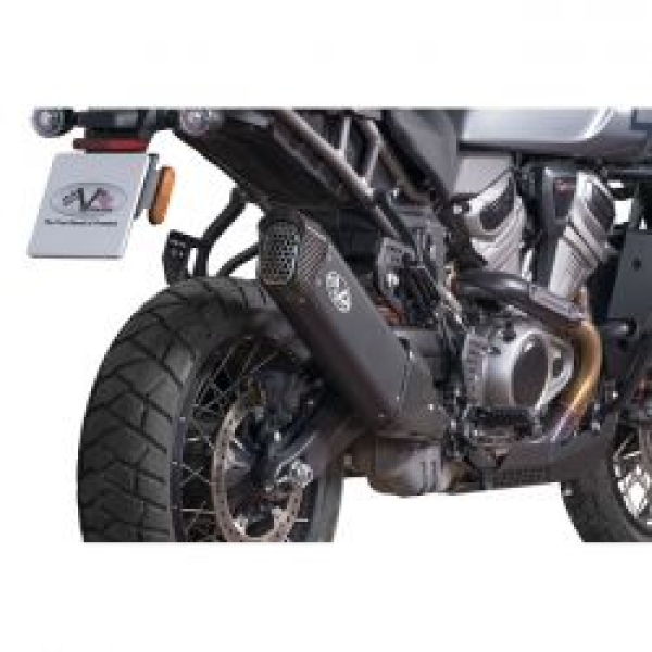 V Performance, Tourance slip-on muffler Pan America. Black  21-24 (NU) RA1250 Pan America; 21-24 RA1250S Pan America Special; 2024 RA1250SE CVO Pan America Special (NU)