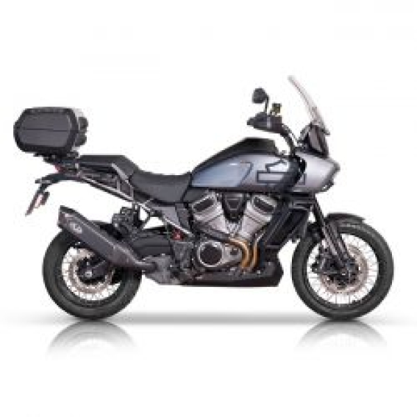 V Performance, Tourance slip-on muffler Pan America. Black  21-24 (NU) RA1250 Pan America; 21-24 RA1250S Pan America Special; 2024 RA1250SE CVO Pan America Special (NU)