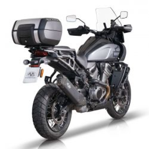 V Performance, Tourance slip-on muffler Pan America. Black  21-24 (NU) RA1250 Pan America; 21-24 RA1250S Pan America Special; 2024 RA1250SE CVO Pan America Special (NU)