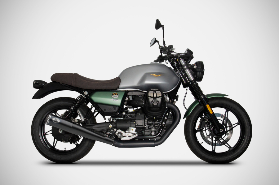 Zard Moto Guzzi V7 850, model year 2021-2023, slip-on 2-2 stainless steel, black with ECE
