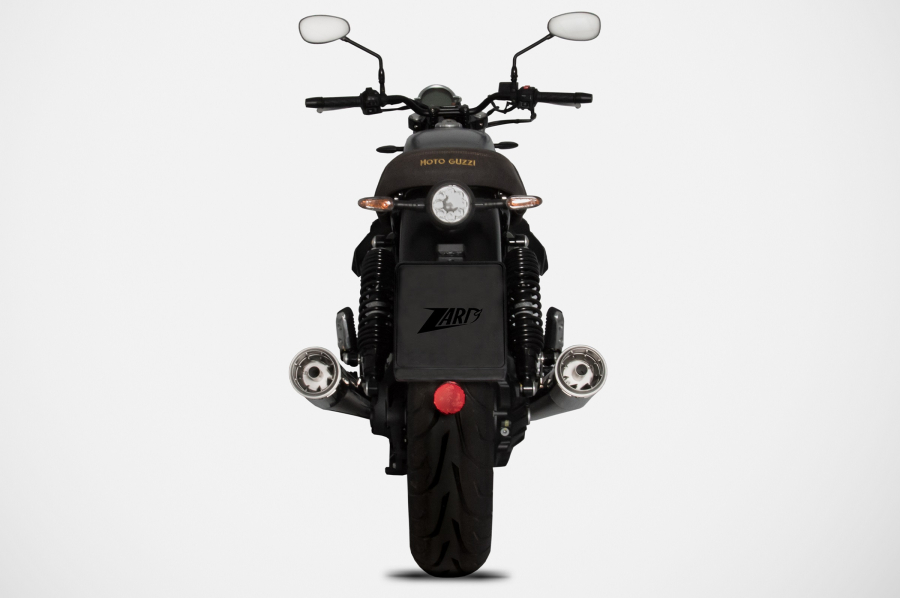 Zard Moto Guzzi V7 850, model year 2021-2023, slip-on 2-2 stainless steel, black with ECE